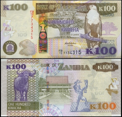Замбия Банкнота 100 квач 2012 (2013) Unc Бумага Кат# P.54a