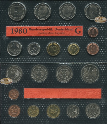 Германия (ФРГ). Официальный набор (Unc. 10 монет) 1980.G