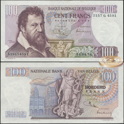 Бельгия. 100 франков (Unc) 1974
