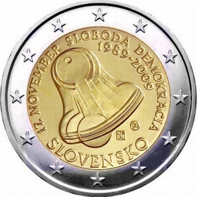 Словакия. 2 евро. 2009 (Unc. Биметалл) 20 лет начала Бархатной революции
