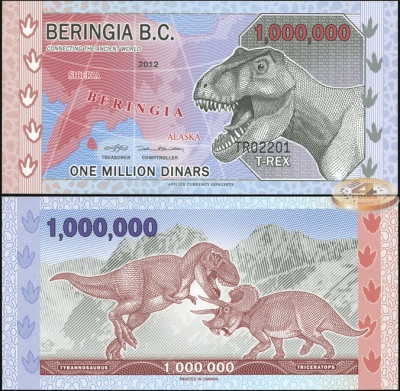 Берингия. Банкнота 1000000 динаров. 2012. Unc. Пластик. Кат# P.NL