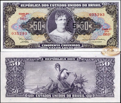 Бразилия. 5 центаво (Unc. Надпечатка) 1967