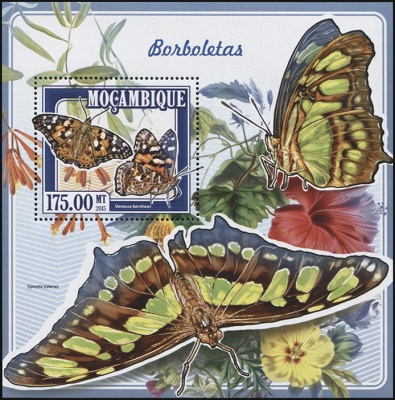 Мозамбик. 2015. Бабочки. Vanessa kershawi (Блок. MNH OG)