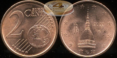 Италия. 2 евроцента. 2002 (Unc)