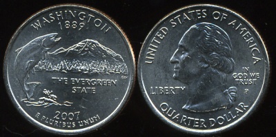 США. Монета 25 центов [Квотер]. 2007.D (KM#397. Unc) Вашингтон