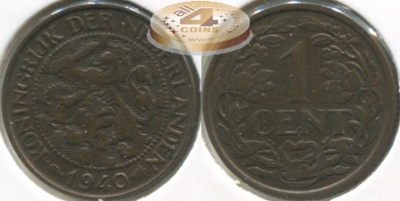 Нидерланды. Монета 1 цент. 1940 (KM#152. aUnc)