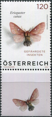 Австрия. 2023. Коконопряд золотистый (Eriogaster catax)(VI) (Почтовая марка. MNH OG)