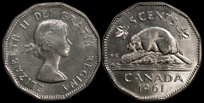Канада. Монета 5 центов. 1961 (KM#50a. Unc)