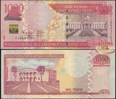 Доминиканская республика. Банкнота 1000 песо доминикано. 2012. Unc. Бумага. Кат.# P.187b