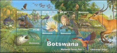 Ботсвана. 2000. Фауна дельты реки Окаванго (Почтовый блок. MNH OG)