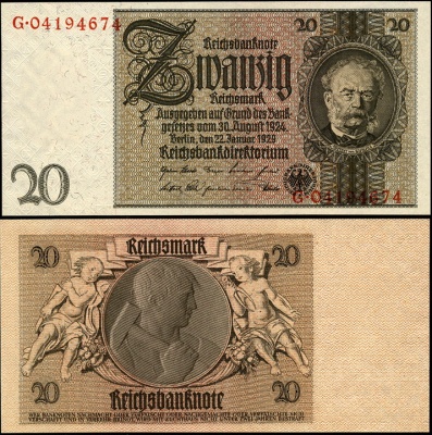 Германия (3 рейх). 20 рейхсмарок (Unc) 1929