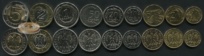 Польша. Набор №4 (9 монет. 2 биметалла) 1995-2010