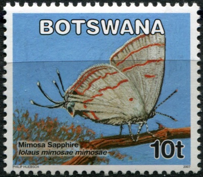 Ботсвана. 2007. Бабочки: Сапфир мимозы (Iolaus mimosae) (Почтовая марка. MNH OG)