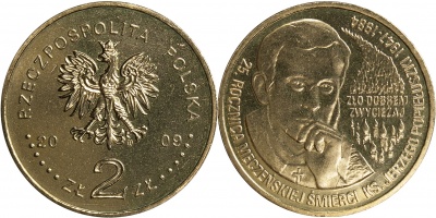 Польша. Монета 2 злотых. 2009 (KM#Y.700. Unc) 25 лет со дня убийства священника Ежи Попелушко