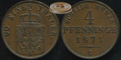 Германия (Пруссия). 4 пфеннига. 1871.C (XF+)
