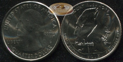 США. Монета 25 центов [Квотер]. 2013.D (KM#546. Unc) Mount Rushmore [South Dakota]