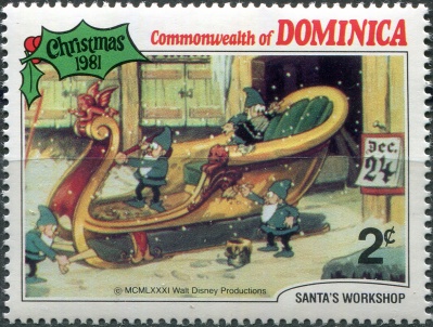 Доминика. 1981. Рождественские сцены. Чистка саней (Почтовая марка. MNH OG)