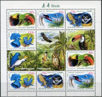 КНДР. 2011. Птицы (Малый лист. MNH OG)