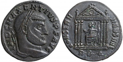 Римская империя. Максенций. Фоллис. aUnc/XF бронза. 308-310 Рим