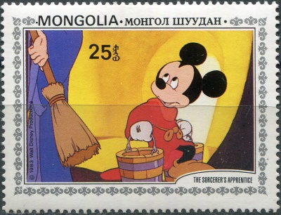 Монголия. 1983. Волшебник велит Микки прибраться в каюте (Почтовая марка. MNH OG)