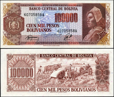 Боливия. 100000 песо (Unc) 1984