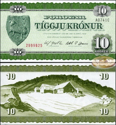 Фарерские острова. 10 крон (Unc) 1974