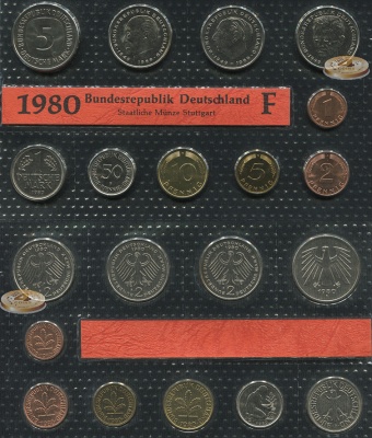 Германия (ФРГ). Официальный набор (Unc. 10 монет) 1980.F