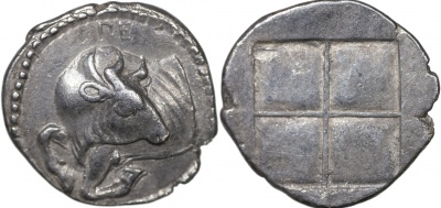 Аканф. Тетрабол. XF/VF серебро. 470-380 до н.э.