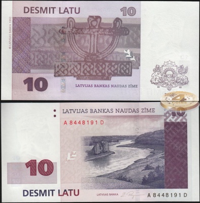 Латвия. 10 лат (Unc) 2000