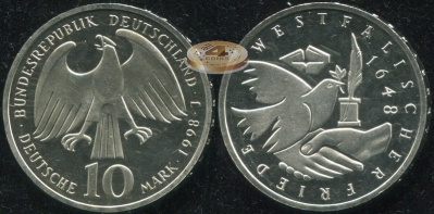 Германия [ФРГ]. 10 марок. 1998.J (Proof. Серебро)