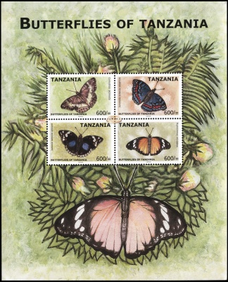 Танзания. 2009. Бабочки Танзании (Малый лист. MNH OG)