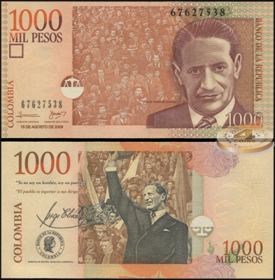 Колумбия. 1000 песо (Unc) 2009