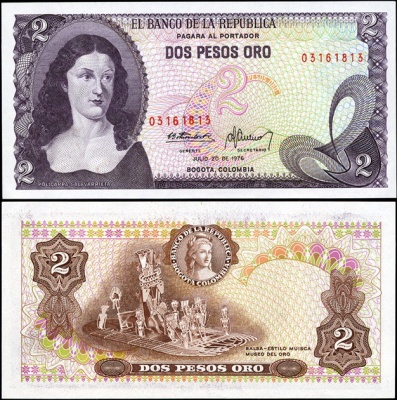 Колумбия. 2 песо оро (Unc) 1976