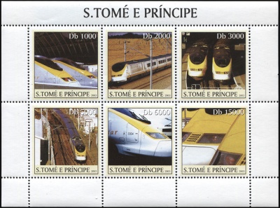 Сан-Томе и Принсипи. 2003. Скоростные поезда Eurostar (М.Лист. MNH OG)