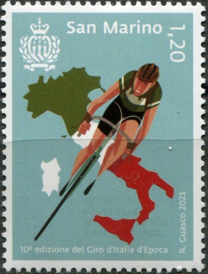 Сан-Марино. 2023. Десятый велотур "Giro d'Italia d'Epoca" (Почтовая марка. MNH OG)