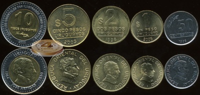 Уругвай. Набор №2 (5 монет. 1 биметалл) 1994-2007