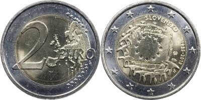 Словакия Монета 2 евро. 2015 (Unc. Биметалл) 30 лет флагу Европы
