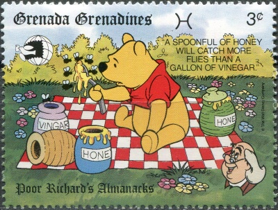 Гренада Гренадины. 1989. "Ложка меда" - Винни-Пух (Почтовая марка. MNH OG)