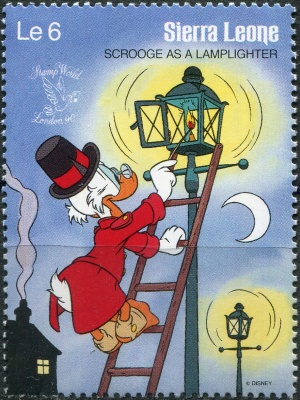 Сьерра-Леоне. 1990. Дядя Скрудж в роли фонарщика (Почтовая марка. MNH OG)