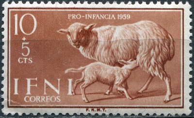 Ифни. 1959. Овца и ягненок (Ovis ammon aries) (Почтовая марка. MH)