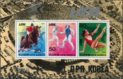 КНДР. 1983. Летние Олимпийские игры 1984 - Лос-Анджелес (Почтовый блок. MNH OG)