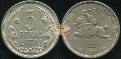Литва. 5 литов. 1925 (XF. Серебро)