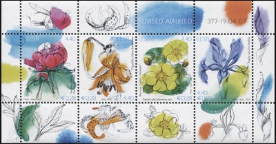 Эстония. 2007. Цветы летнего сада (Почтовый блок. MNH OG)