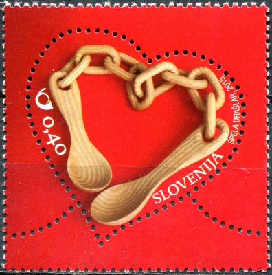 Словения. 2015. Деревянные брачные ложки (Почтовая марка. MNH OG)
