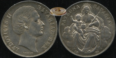 Германия (Бавария). Монета 1 союзный талер. 1866 (A.K.S.176. XF+. Серебро)