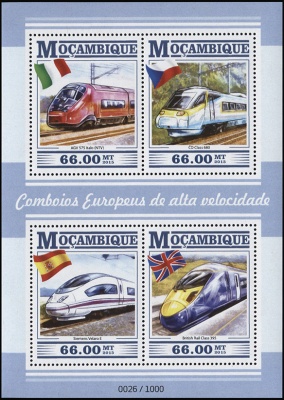 Мозамбик. 2015. Европейские скоростные поезда (М.Лист. MNH OG)
