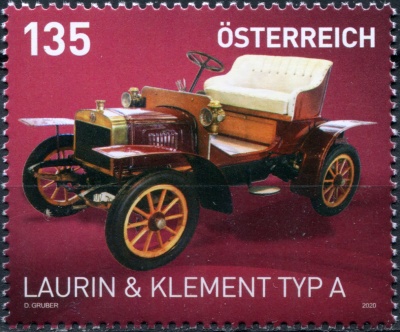 Австрия. 2020. Классические автомобили. Laurin & Klement Тип А (Почтовая марка. MNH OG)