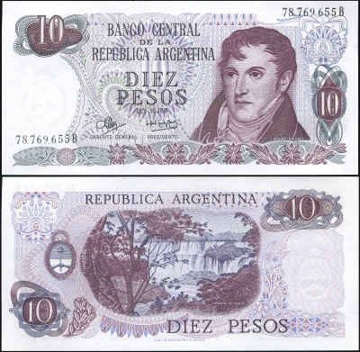 Аргентина. Банкнота 10 песо. ND(1973). Unc. Бумага. Кат.# P.289 [Serie B]