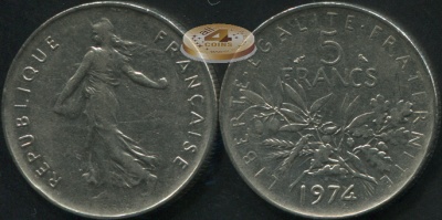Франция. 5 франков. 1974 (XF)