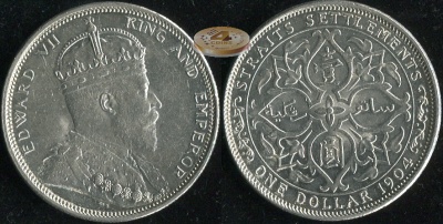 Стрейтс-Сетлментс. 1 доллар. 1904 (aUnc. Серебро)